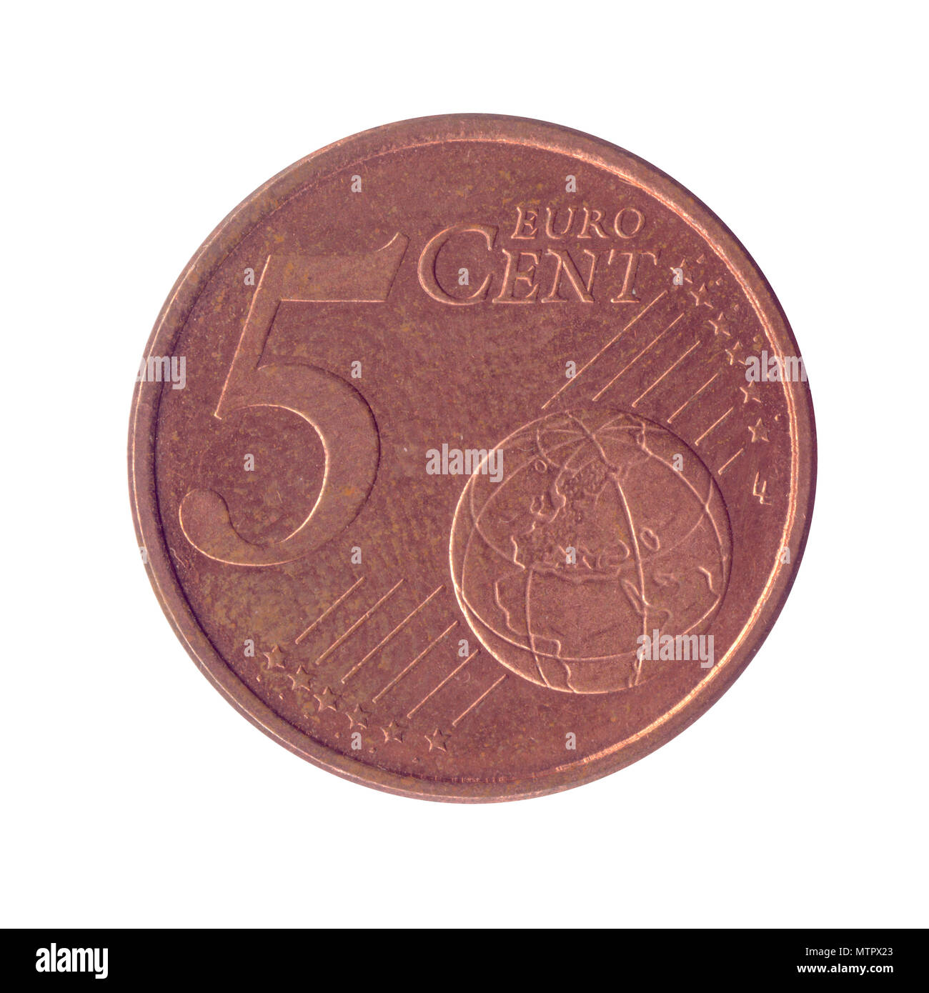 5 centesimi di Euro monete di rame (Spagna) Foto Stock