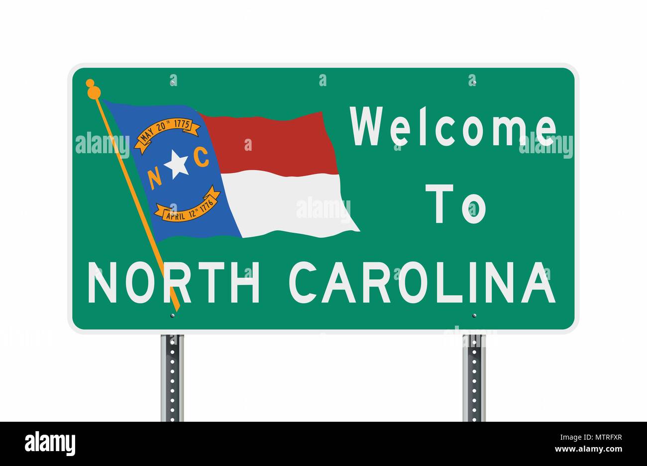 Illustrazione Vettoriale del Benvenuto a North Carolina cartello verde con North Carolina bandiera Illustrazione Vettoriale