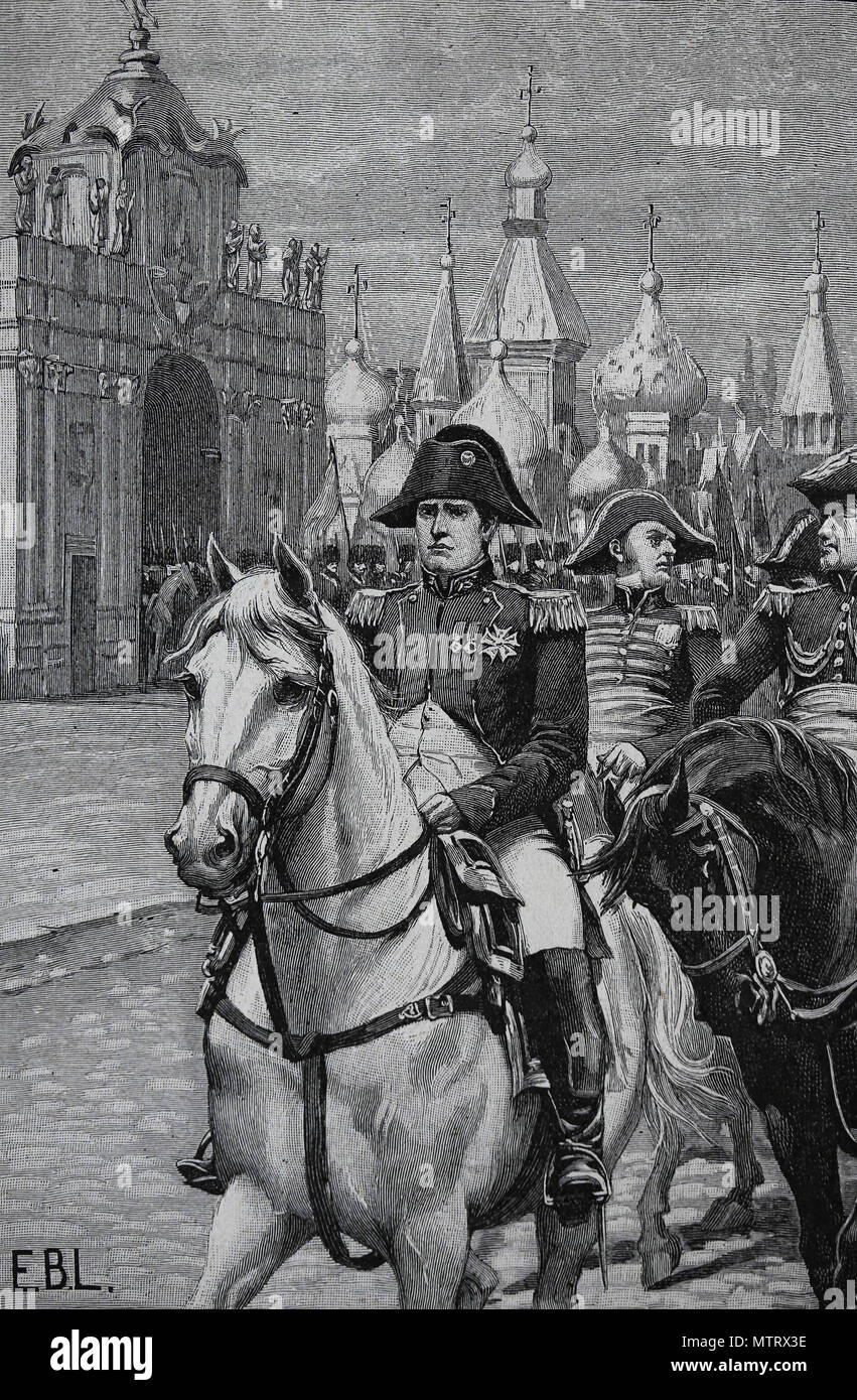 Campagna di Russia. Entrata di Napoleone a Mosca. Settembre 1812. Cattura di Mosca. Incisione, XIX sec.. Foto Stock