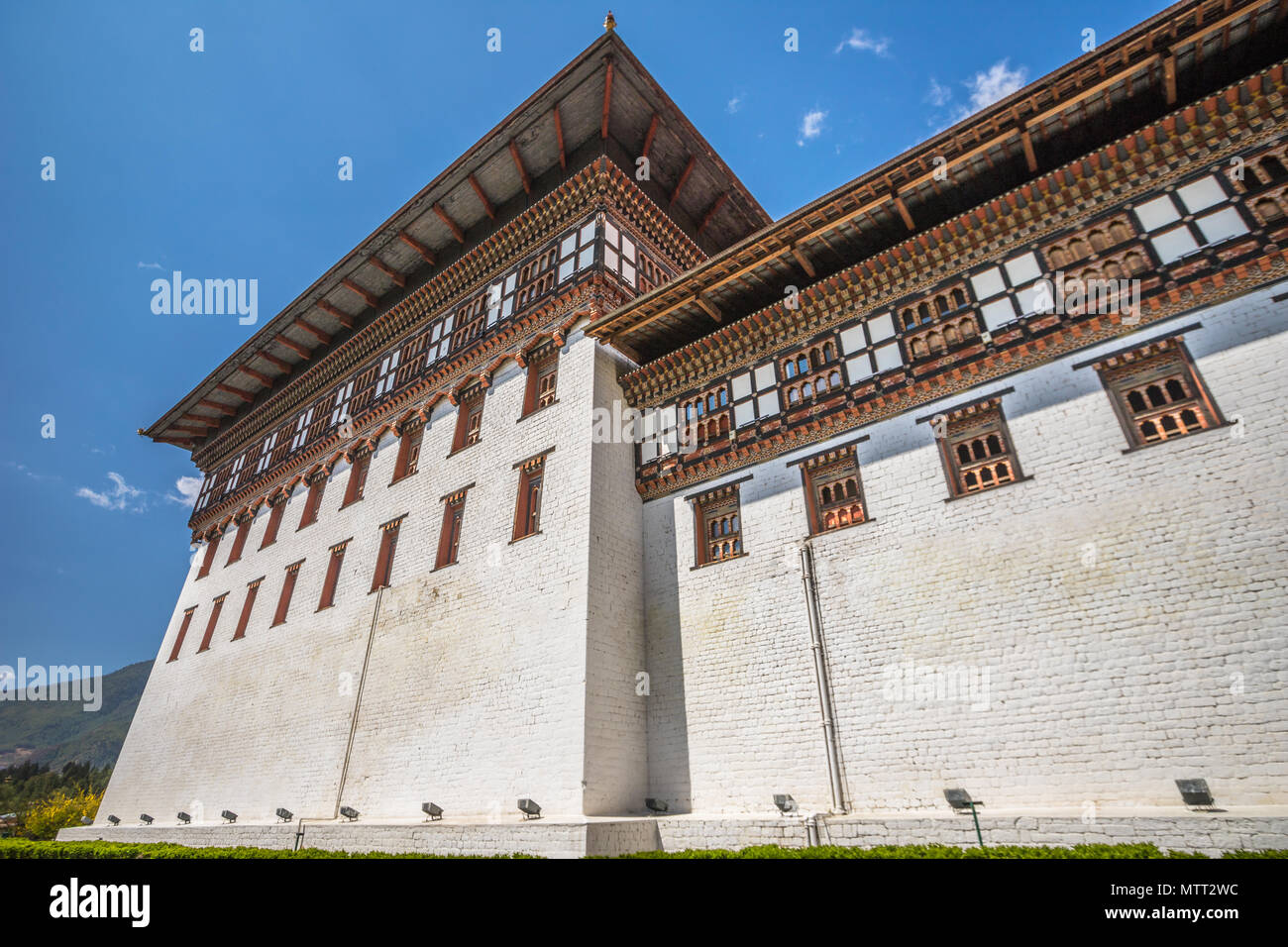 Parete di Thimphu Dzong Foto Stock