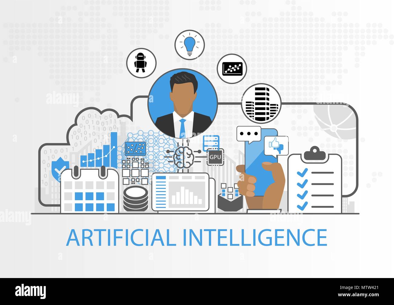 Sfondo vettoriale di imprenditore e le icone di intelligenza artificiale di concetto Illustrazione Vettoriale