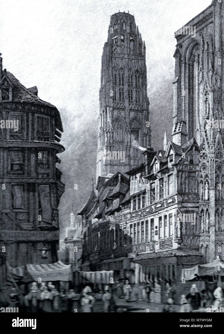 . Cattedrale di Rouen intorno al 1830. Disegno di Samuel Prout, incisione da W. Wallis. Il 16 gennaio 2008. McLeod 529 cattedrale di Rouen c1830 Foto Stock