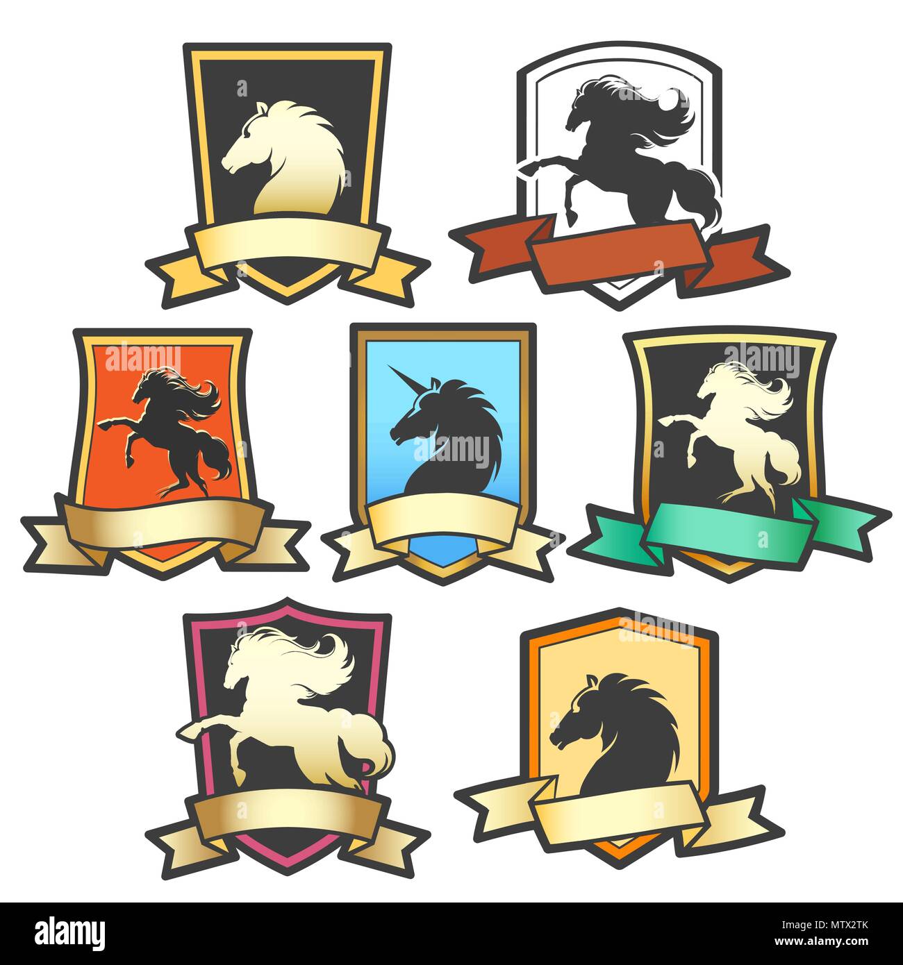 Set di protezioni colorate con sagome di cavalli e il nastro. Illustrazione Vettoriale. Illustrazione Vettoriale