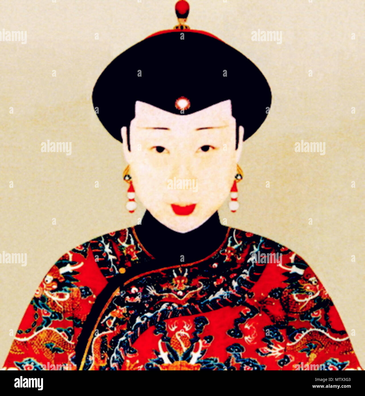 . Il ritratto imperiale della Dinastia Qing Empress Dowager Kangci, consorte dell'Imperatore Daoguang. Inizio-1800s. Palace pittore 598 il ritratto di imperatrice XiaoJingCheng Foto Stock