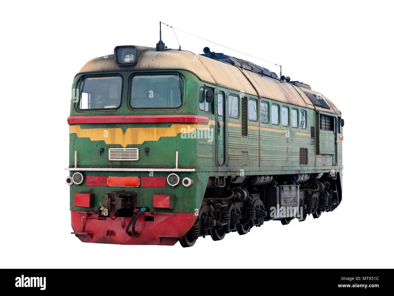 Russo locomotiva diesel M62 isolato su sfondo bianco Foto Stock