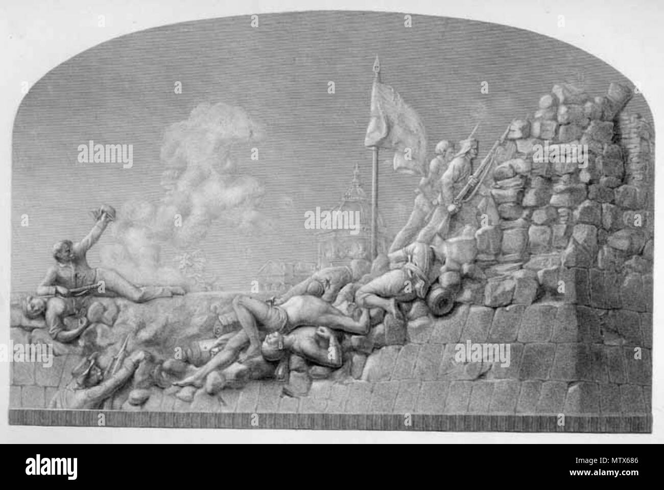 . Inglese: Nicholson morì durante l'attacco Fonte: ebay, giugno 2001 "l'incisione dal London 1865 Art Journal intitolato il bastione di cashmere, Delhi, 14 settembre 1857. Incisi da E Roffe dal Bas-Relief da J A Foley." . Il 14 settembre 1857. Incisi da E Roffe dal Bas-Relief da J A Foley." 442 Nicholson Foto Stock