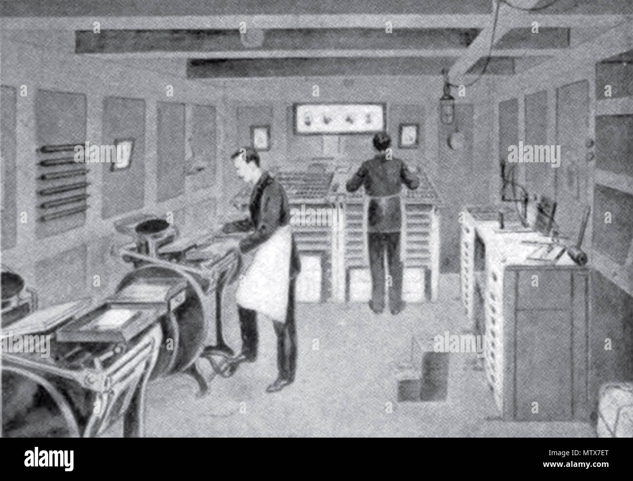 . Inglese: la Cunard Steamship Company inaugurano il primo quotidiano sempre stampato sul bordo della nave. La S.S. Etruria di questa linea, famosa per il volano sulla regolarità dei suoi viaggi, che raramente varia di più di tre ore dal suo programma, è stato scelto per l'esperimento, e un apprezzabile anche se breve conto del passaggio di eventi è stata stampata in un piccolo opuscolo di quattro pagine chiamato la Cunard bollettino. Così popolare dimostrato questo servizio che altri documenti analoghi sono stati stabiliti su altre navi di linea, anche se molto migliorato e la carta è stata ampliata fino ad oggi la più importante delle navi di t Foto Stock