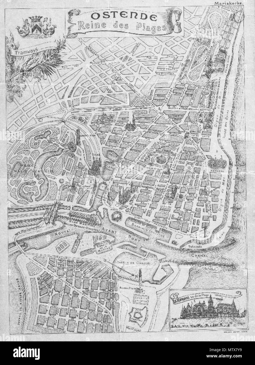 . Inglese: mappa vecchia di Ostenda da Heins, Balthasar, Florentius . circa 1900. Heins, Balthasar, Florentius (?) (Gent) 454 mappa vecchia di Ostenda da Heins, Balthasar, Florentius Foto Stock