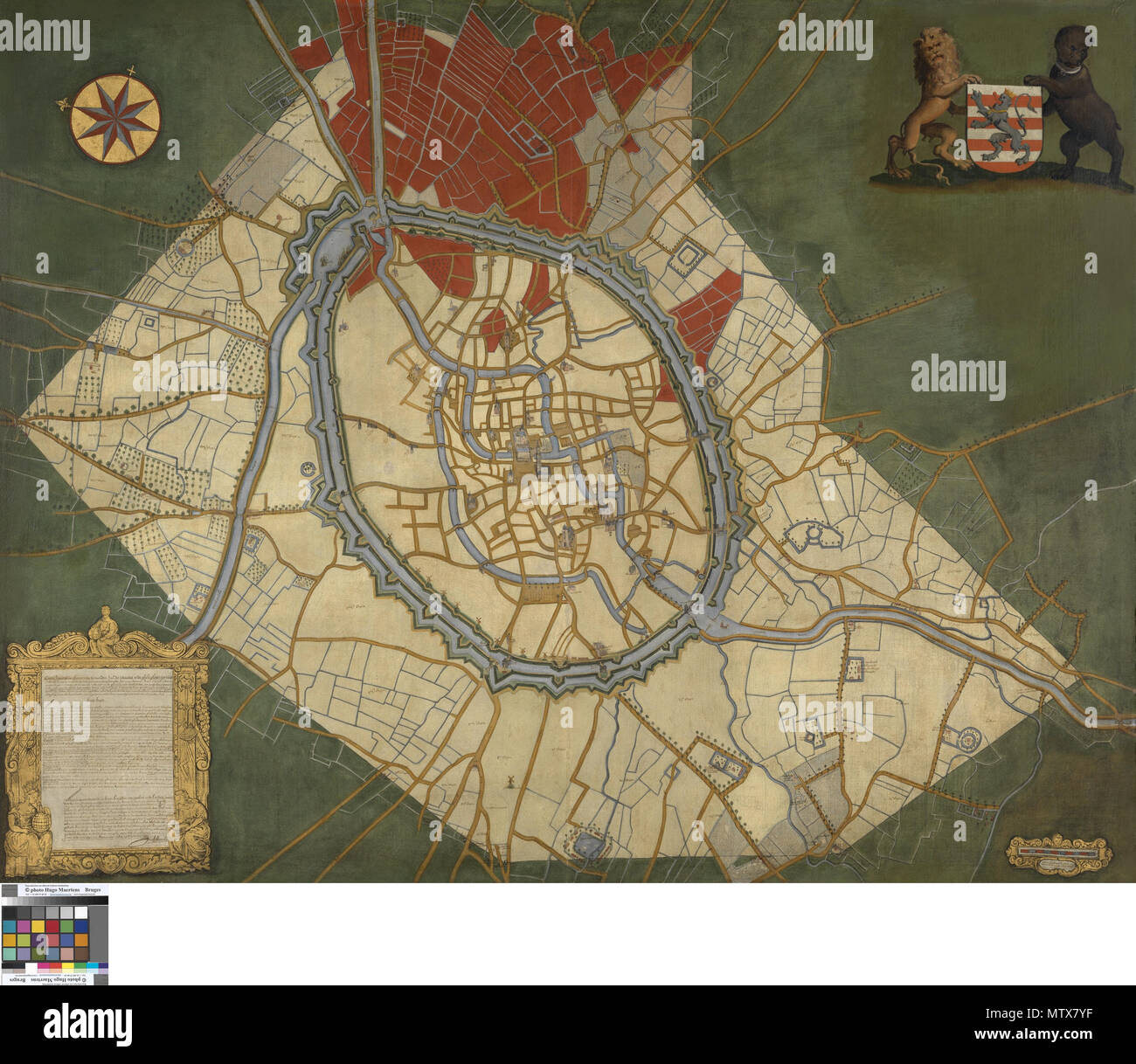 . Inglese: mappa vecchia di Bruges da Joannes Lobberecht, XVIII secolo . 17xx. Joannes Lobberecht, XVIII secolo 454 mappa vecchia di Bruges da Joannes Lobberecht, XVIII secolo Foto Stock