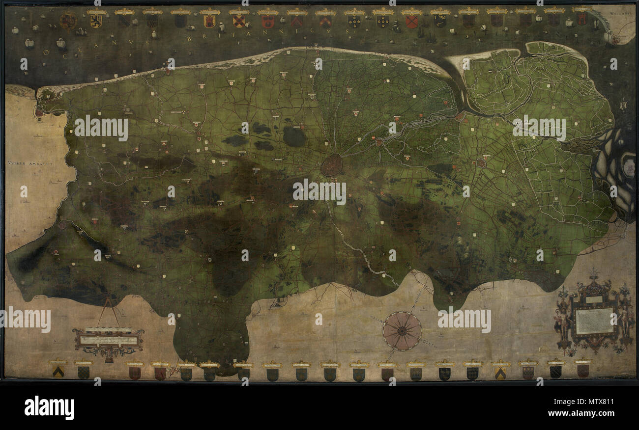 . Inglese: mappa vecchia di Kaart van het Brugse vrije. . 15xx. Pieter Claeissens de Jonge, XVI secolo 454 mappa vecchia di Kaart van het Brugse vrije. Foto Stock