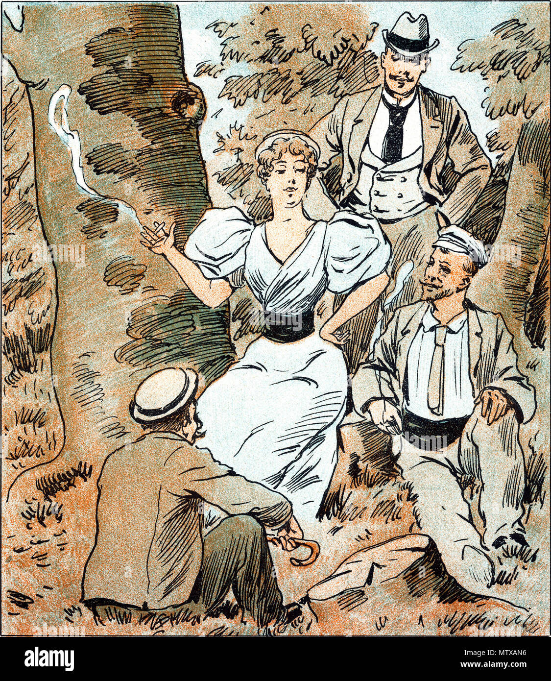 . Inglese: routine. - Oh, Miss Alma, si sono sicuramente anche talvolta geloso! - Geloso?! Io? Non so - ho sempre subito un secondo! Dansk: rutine. - Aa, Frøken Alma, De er vist ogsaa undertiden skinsyg! - Skinsyg?! Jeg? Det kender jeg ikke, - jeg har altid straks en anden! . Il 27 settembre 1896. anonimi Rutine 533 RAVNEN1896 Foto Stock