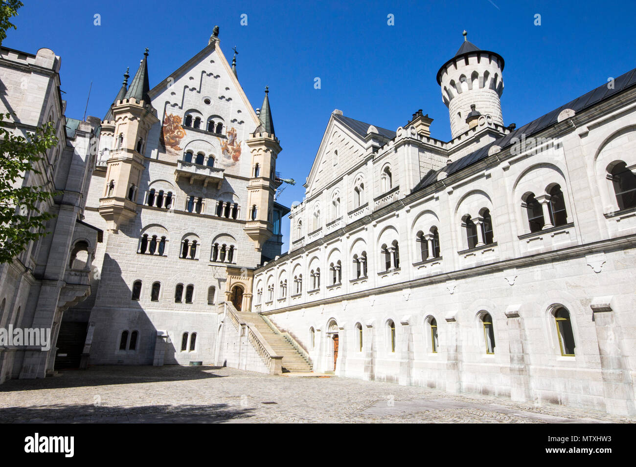 Il castello di Neuschwanstein (Nuovo Swanstone Castello), un palazzo del XIX secolo Revival romanico palazzo commissionato da Ludovico II di Baviera vicino a Fussen, Germania Foto Stock