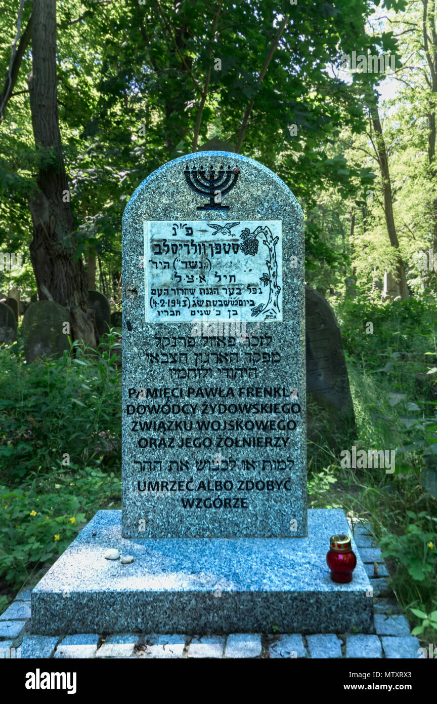 Varsavia, Polonia - Maggio 29, 2018: Monumento commemorativo di Pawel Frenkel, leader della comunità ebraica unione militare. Foto Stock