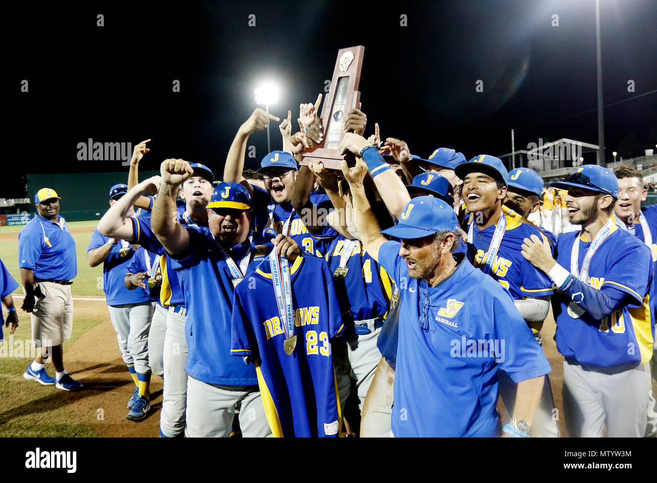 Fort Myers, Florida, Stati Uniti d'America. 31 Maggio, 2018. OCTAVIO JONES | Orari.Jefferson High School sconfitto Merritt Island nella classe 6A final 2018 FHSAA Baseball Campionato statale al CenturyLink complesso sportivo presso Hammond Stadium di Fort Myers, Florida, giovedì 31 maggio, 2018. Credito: Octavio Jones/Tampa Bay volte/ZUMA filo/Alamy Live News Foto Stock