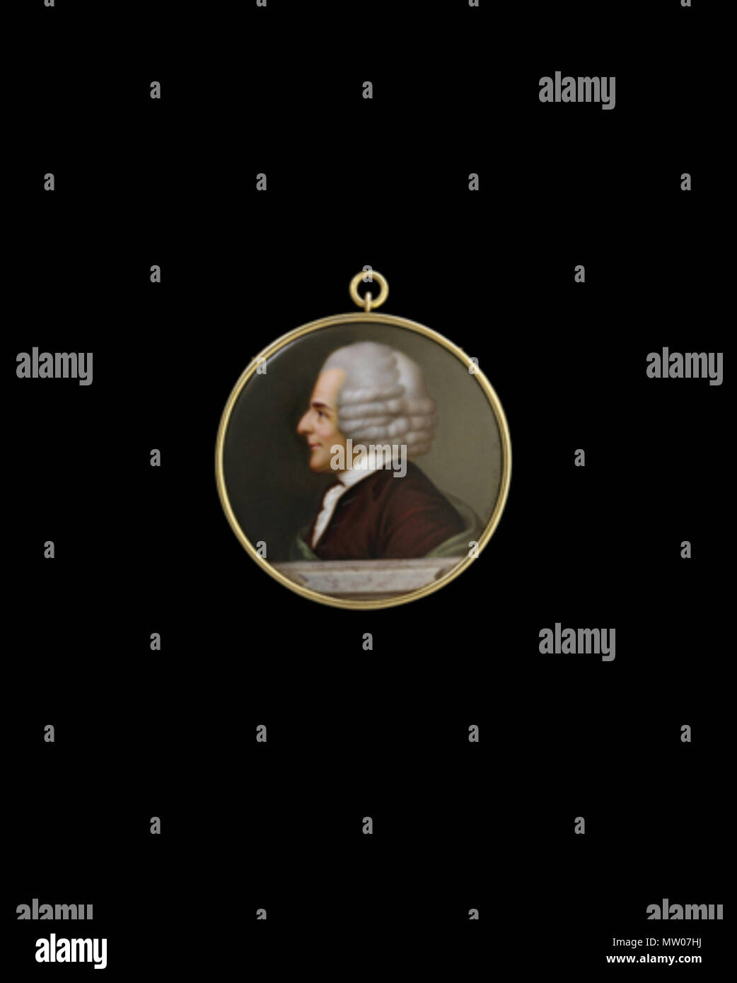 . Français : Jacques Thouron. Portrait de Jean Jacques Rousseau. 1771. Émail peint, sur cuivre (?), sur o (?), laiton doré (cadre), verre, soie (côté contre-émail sous verre), contre- émail (?). Forme : Rond, cadre lunetta anneau de la sospensione. Il 19 marzo 2018. Ville de Genève. Musées d'art et d'histoire 494 Portrait de Jean Jacques Rousseau Foto Stock