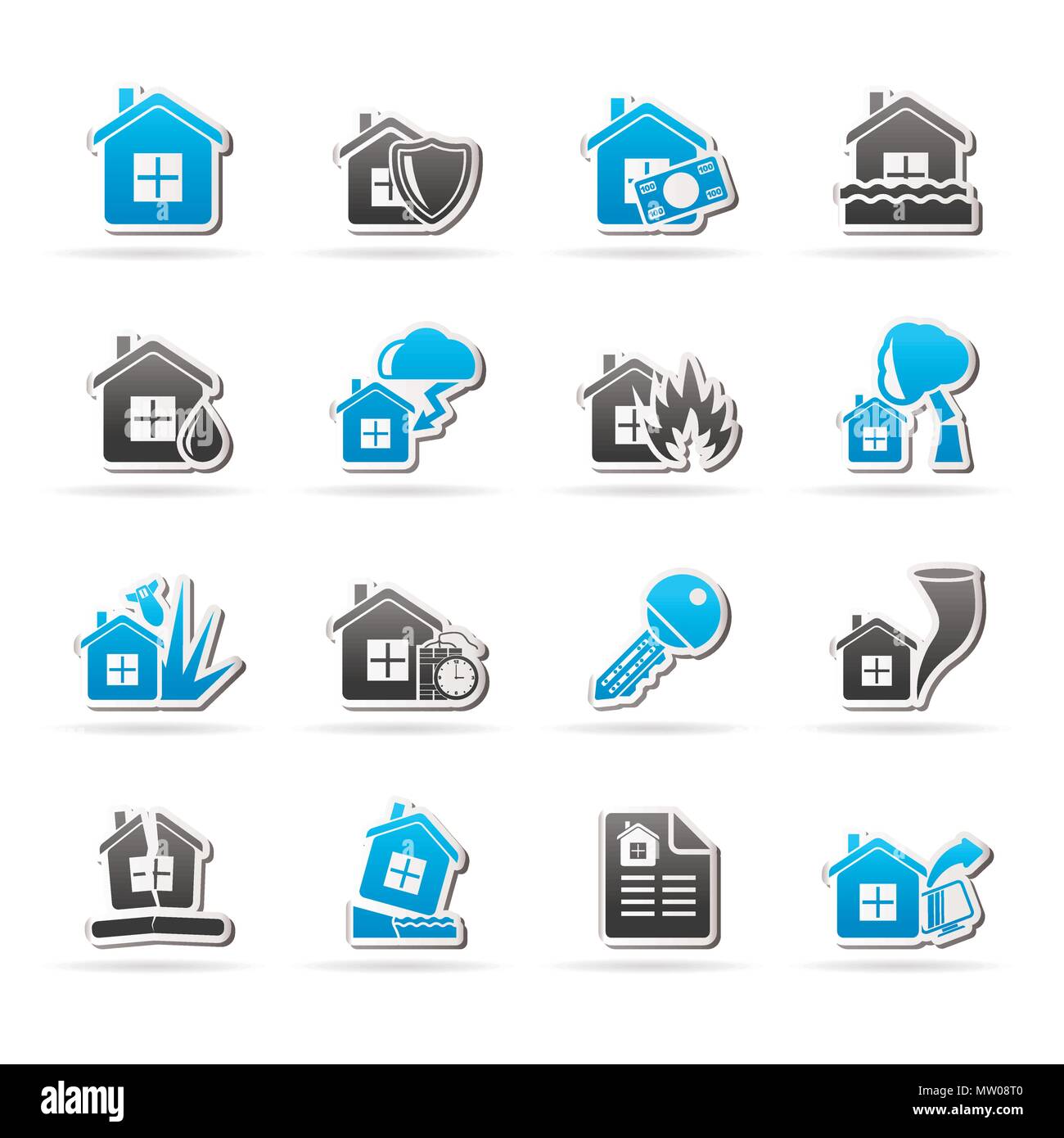 Home rischio e icone di assicurazione- vector icon set Illustrazione Vettoriale