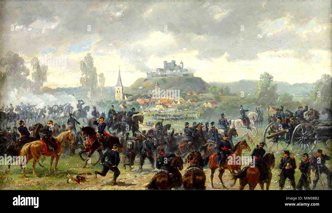 . "Die Berennung von Lichtenberg" . (Scena dalla guerra franco-prussiana 1870/71; Agosto 1870) . (Pubblicato in: K. von Schott, Der Anteil der Württemberger am Feldzug 1870/71) 547 Schott Berennung von Lichtenberg Foto Stock