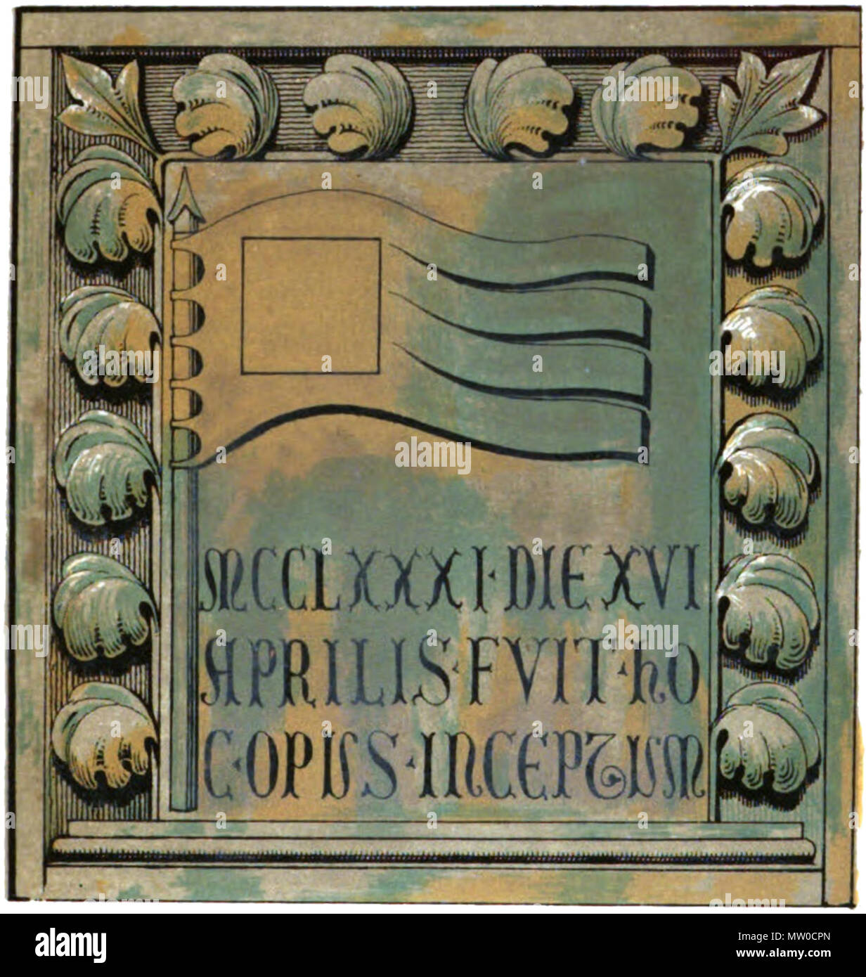 . Inglese: Gonfalone di Piacenza, 1903 Italiano: Gonfalone di Piacenza del 1281. Français : gonfalone de Plaisance, 1281. 1869. Proprio la scansione 481 Piacenza-Gonfalone 1281 Foto Stock