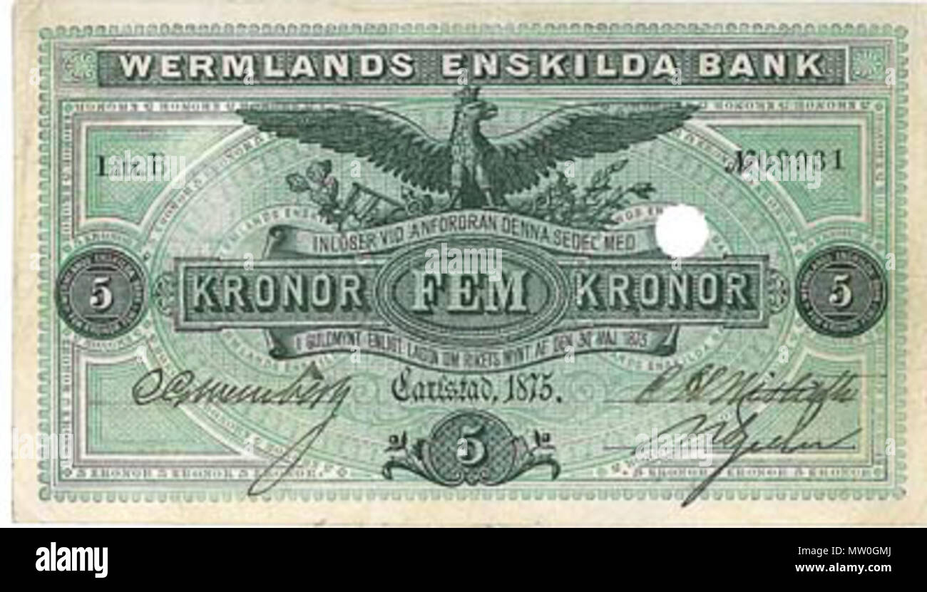 . Svenska: Privatsedel utgiven Wermlands av Enskilda Bank . 1875. Sconosciuto 644 Wermlands enskilda Foto Stock