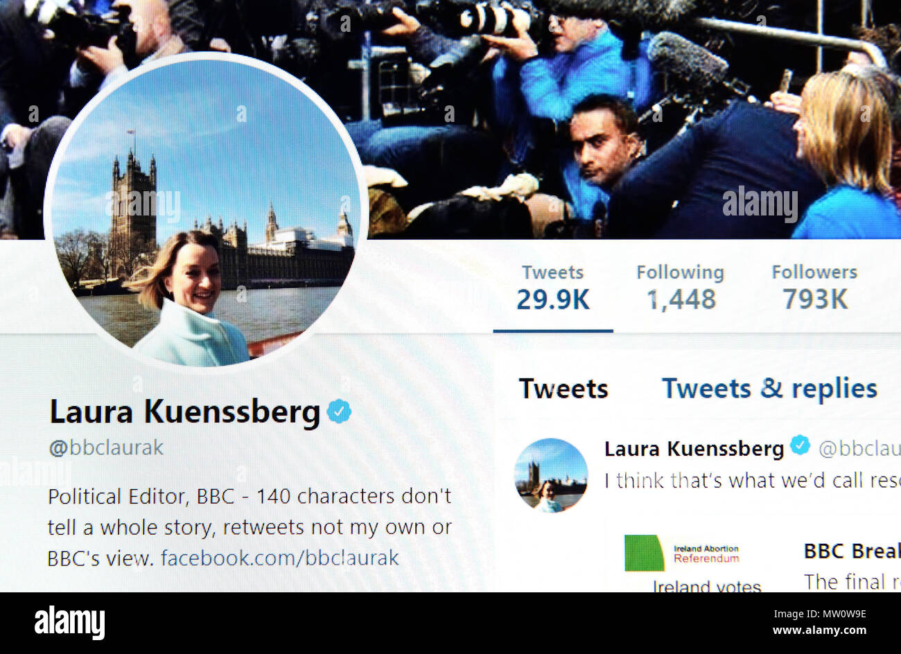 Laura Kuenssberg pagina su Twitter (2018) Foto Stock