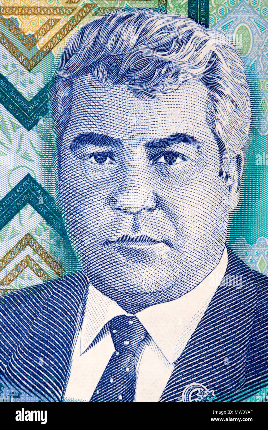 Saparmurat Niyazov il ritratto dal Turkmenistan denaro Foto Stock