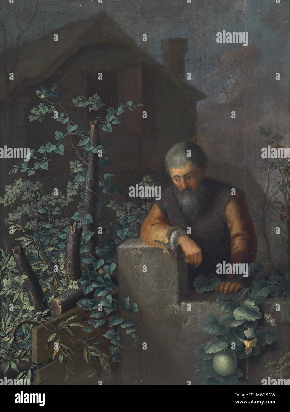 . Deutsch: Ein Mann in Betrachtung eines Froschs, Öl auf Holz, 43 x 33 cm . Xviii secolo attribuito a Prokop Steinel/Steinl (1732-1794) 503 Prokop Steinel Ein Mann in Betrachtung eines Froschs Foto Stock