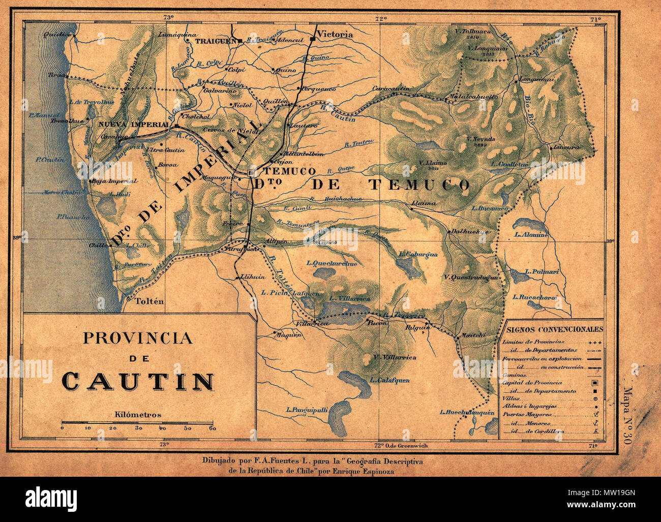 504 Provincia de Cautín - Geografía Descriptiva República de Chile - Enrique Espinoza 1897 Foto Stock