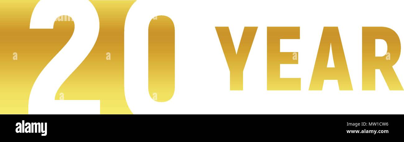 20 anno, buon compleanno gold logo su sfondo bianco, corporate anniversario vettore segno minimalista, biglietto di auguri Modello. Illustrazione Vettoriale