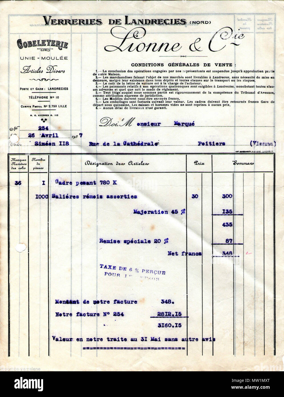 . Français : Verreries de Lionne Landrecies et Cie de 1937 . 12 luglio 2015. inconnu époque Cassini, 1900 et 1937 629 Verreries de Lionne Landrecies et Cie de 1937 Foto Stock