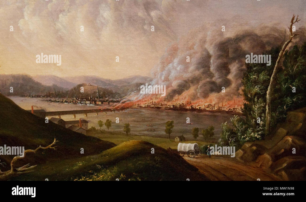 . Inglese: Dettaglio dalla vista del Grande Incendio di Pittsburgh 1846, William Coventry parete (1810-1886) . 11 novembre 2011. dipinto da William Coventry parete, Carnegie Museum of Art (foto di Moira Burke) 651 la soluzione WLA cma vista del Grande Incendio di Pittsburgh 1846 dettaglio Foto Stock