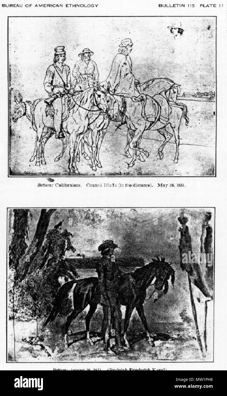 . Inglese: schizzi circa la vita degli indiani e i commercianti di pellicce che hanno abitato i messaggi commerciali delle grandi aziende di pelliccia sul Mississippi e la parte superiore del Missouri fiumi nel West americano dal 1846 al 1852. 1851. Rudolph Friedrich Kurz 596 Il Kurz Sketchbook piastra 11 Foto Stock