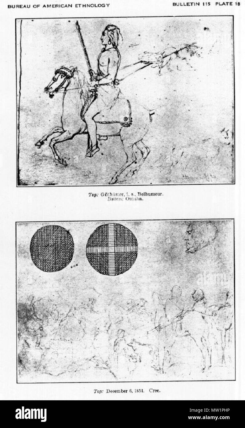 . Inglese: schizzi circa la vita degli indiani e i commercianti di pellicce che hanno abitato i messaggi commerciali delle grandi aziende di pelliccia sul Mississippi e la parte superiore del Missouri fiumi nel West americano dal 1846 al 1852. 1851. Rudolph Friedrich Kurz 596 Il Kurz Sketchbook piastra 18 Foto Stock