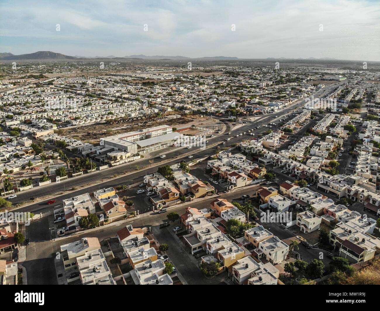 Vista aérea de la colonia la verbena, verbena, Poniente de Hermosillo. Camino del seri. Paseo San Angel. Casas, case, fraccionamiento, colonias, tr Foto Stock