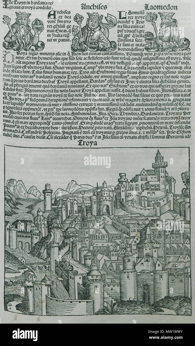 . Inglese: Hartmann Schedell. Liber Cronicarum, Norimberga, Anton Koberg/Schreyer & Sebastian Kammermeister, 1493. 1493. Hartmann Schedel 616 Troya - Schedell Hartmann - 1493 Foto Stock . Inglese: Hartmann Schedell. Liber Cronicarum, Norimberga, Anton Koberg/Schreyer & Sebastian Kammermeister, 1493. 1493. Hartmann Schedel 616 Troya - Schedell Hartmann - 1493 Foto Stock