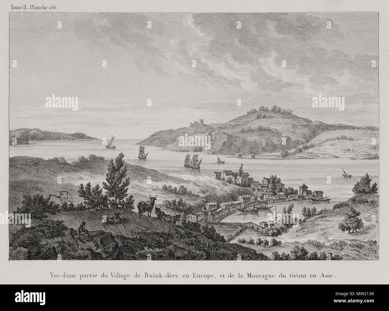 637 Vue d'une partie du Village de Buïuk-dèrè em Europa, et de la Montagne du géant en Asie - Choiseul-gouffier Gabriel Florent Auguste De - 1822 Foto Stock