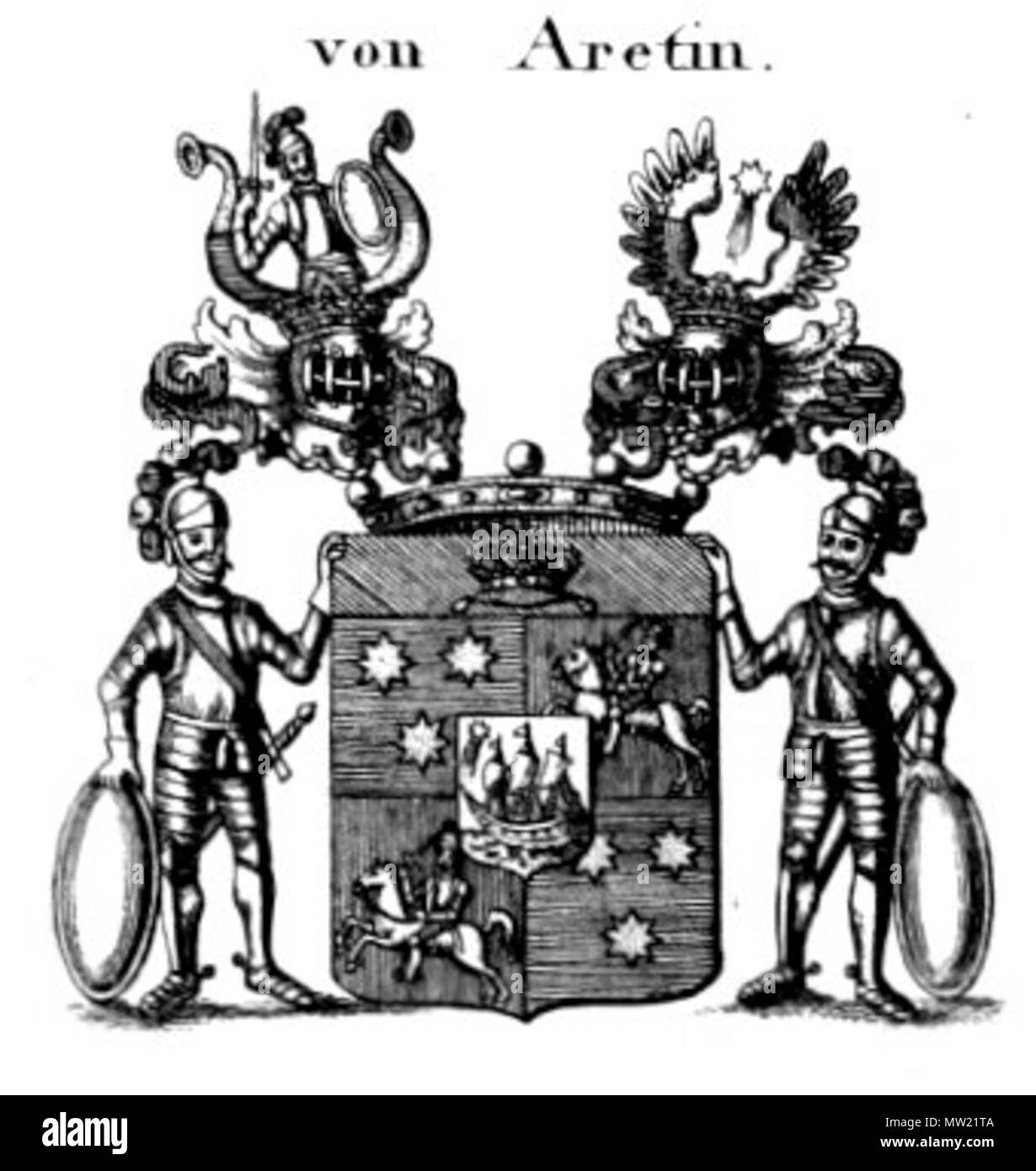 . Deutsch: Wappen der Freiherren von Aretin inglese: stemma dei Baroni Aretin Français : Armes des Barons d'Aretin . Il 28 febbraio 2012. K. Tyroff 641 Wappen Aretin Foto Stock