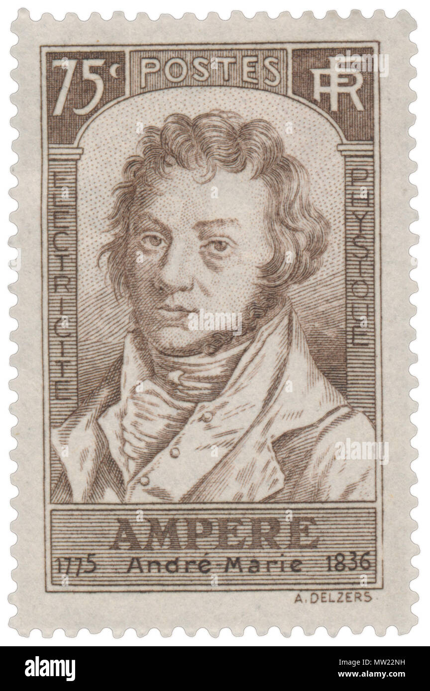 . Français : André Marie Ampère (1775-1836) . 28 dicembre 2013, 17:34:21. Antonin Delzers (1873-1943) 646 WIKITIMBRES.FR POSTE-1936-2 Foto Stock