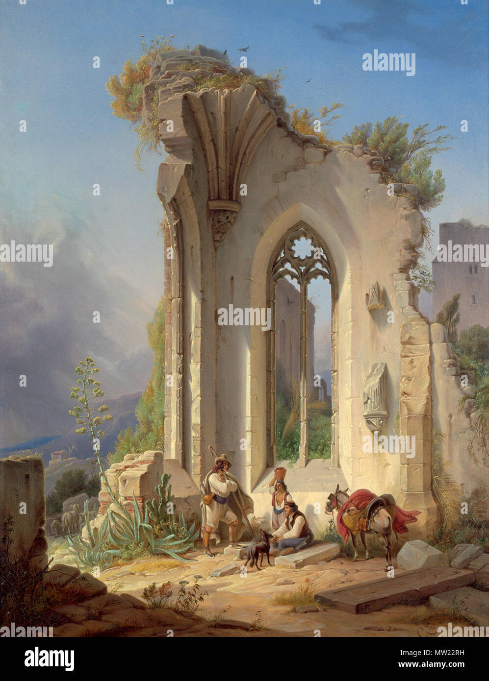 . Abbazia in rovina nella campagna di Valencia . Deutsch: Klosterruine an der Campagna von Valencia. Öl auf Leinwand. 99,5 x 77 cm. Rechts Unten signiert "W. Gail 1838', sowie tergo eigenh. betitelt und bez. "Kloster-Ruine aus der Campagna von valenzana gem. v. Wilh. Gail in München 1838'. . 1838 647 Wilhelm Gail Klosterruine an der Campagna von Valencia Foto Stock