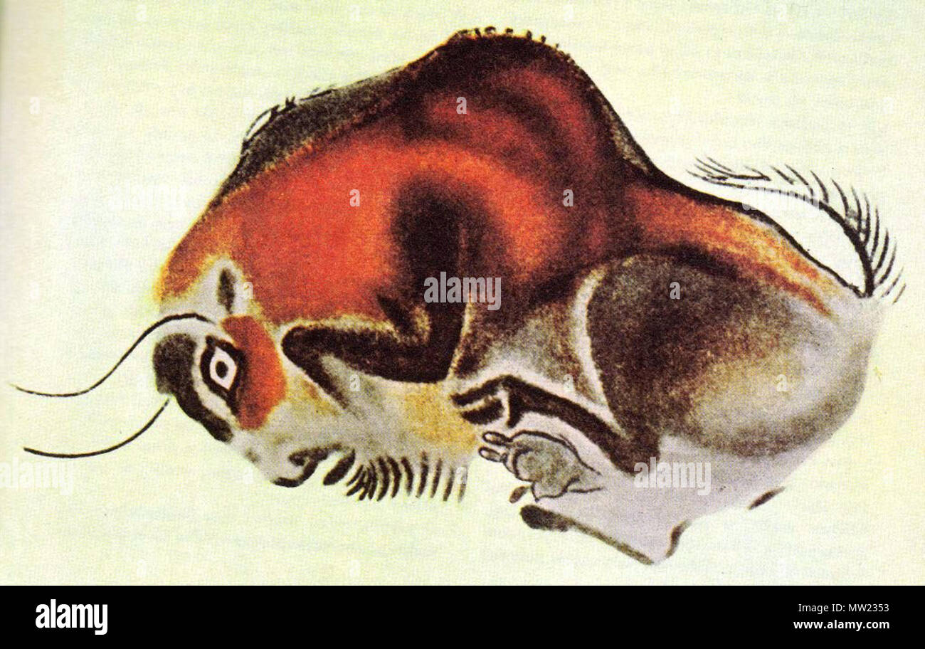 . Inglese: una moderna interpretazione del bison dalla grotta di Altamira soffitto, uno dei più famosi dipinti da lì. scan 2009. sconosciuto artista preistorico 40 Altamira, bison Foto Stock