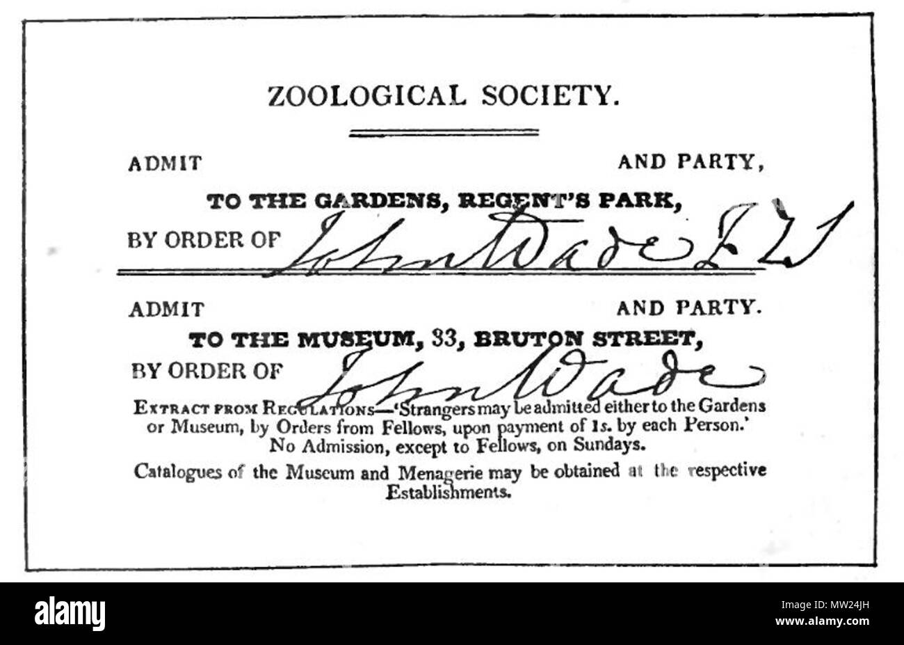 . Inglese: il biglietto del Giardino Zoologico di Londra . 1905. Henry Scherren 662 ZSTicket Foto Stock