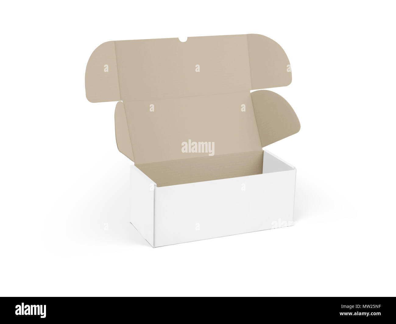 Il bianco isolato scatola di imballaggio per il branding mockup vista frontale Foto Stock