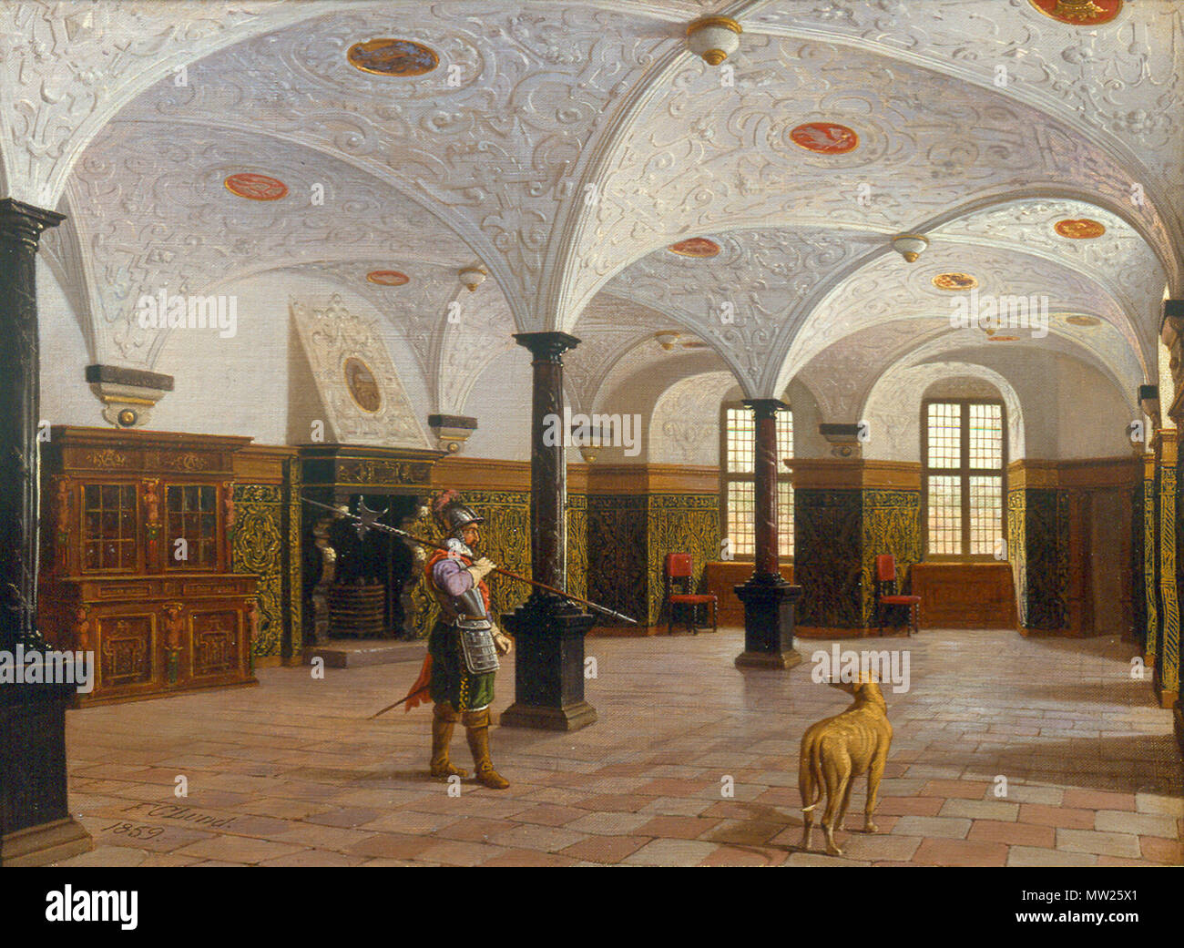 . Inglese: pittura del 'Rosen' Hall nel 1859, prima dell'incendio. Pittura al Castello Frederiksborg. . 1859. Frederik Christian Lund (1826-1901) 528 Rosen 1859 DA F.C. Lund Foto Stock