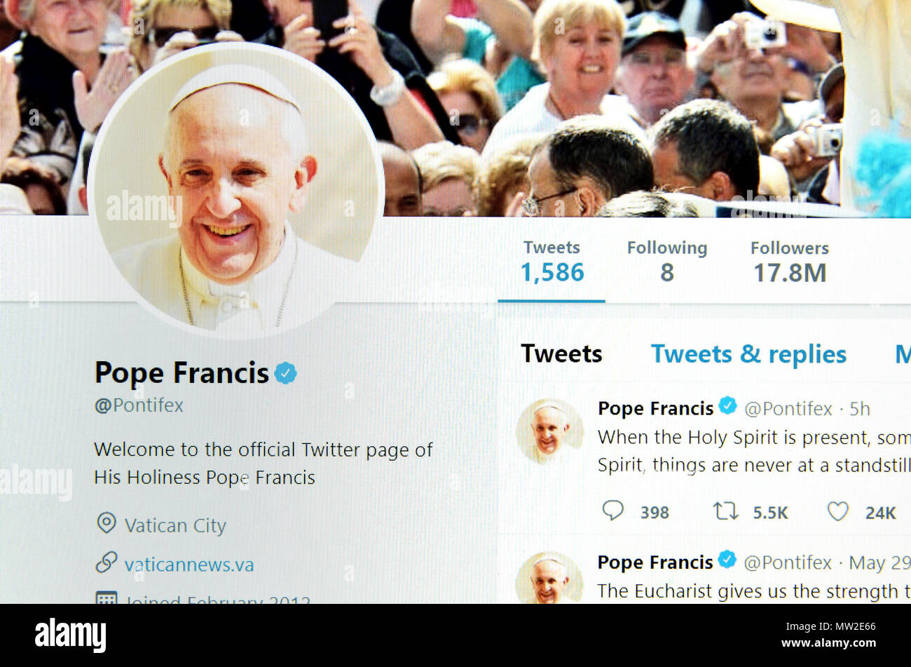 Papa Francesco' ufficiale inglese pagina Twitter (2018) Foto Stock