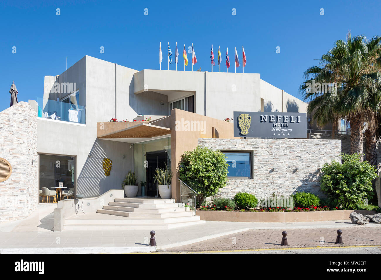 Nefeli hotel, Leoforos Machis Kritis, Platanes, Regione di Rethimno, Creta (Kriti), Grecia Foto Stock
