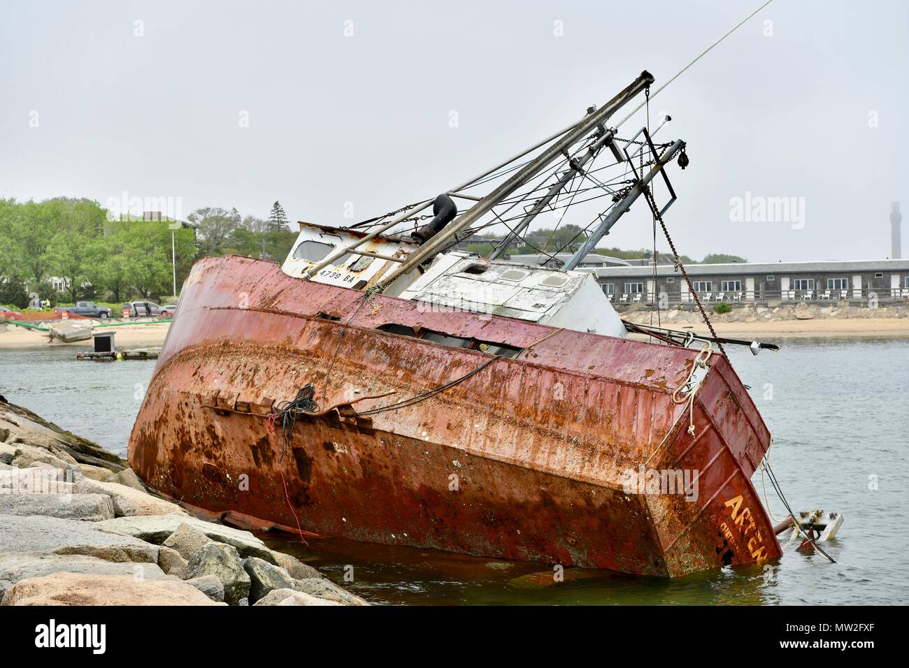 L'Artemis relitto della nave sulla scogliera a Provincetown presso il Cape Cod National Seashore in a Provincetown, Massachusetts, STATI UNITI D'AMERICA Foto Stock