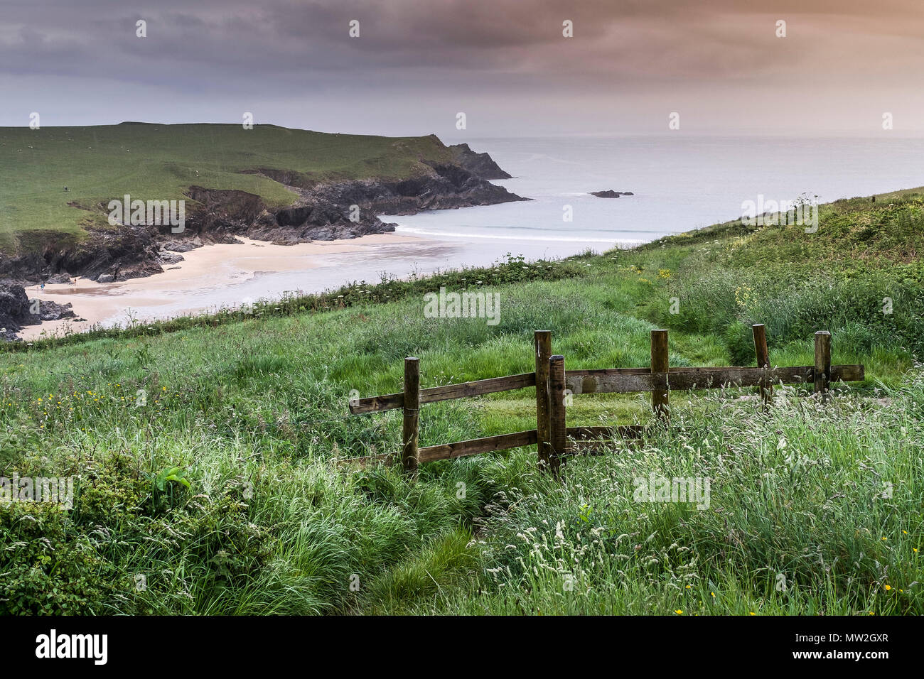 Porth scherzo Polly scherzo Beach sulla North Cornwall coast. Foto Stock