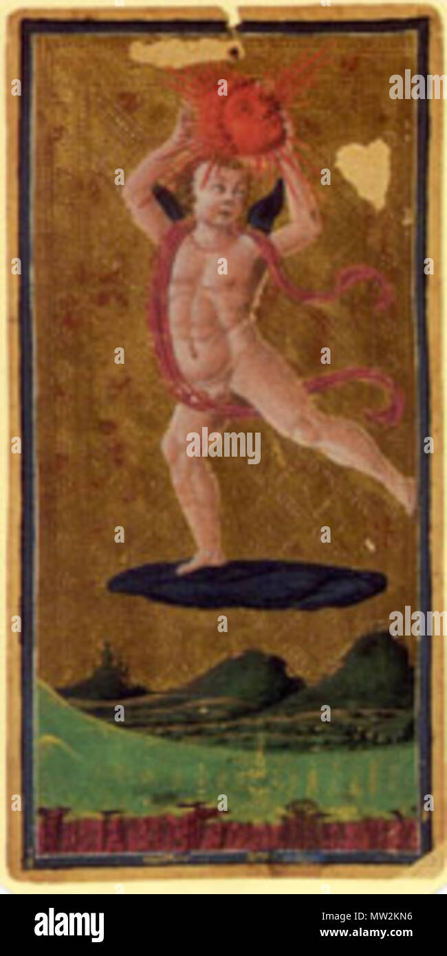 . 日本語: 著作権切れ。incerta, probabilmente tra il 1440's e 1470's . Il 20 luglio 2011. Anonimo 634 Visconti-Sforza mazzo di tarocchi. Sun Foto Stock