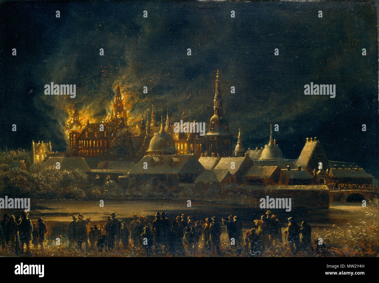 564 Slottet braender 1859 da Ferdinando Richardt Foto Stock