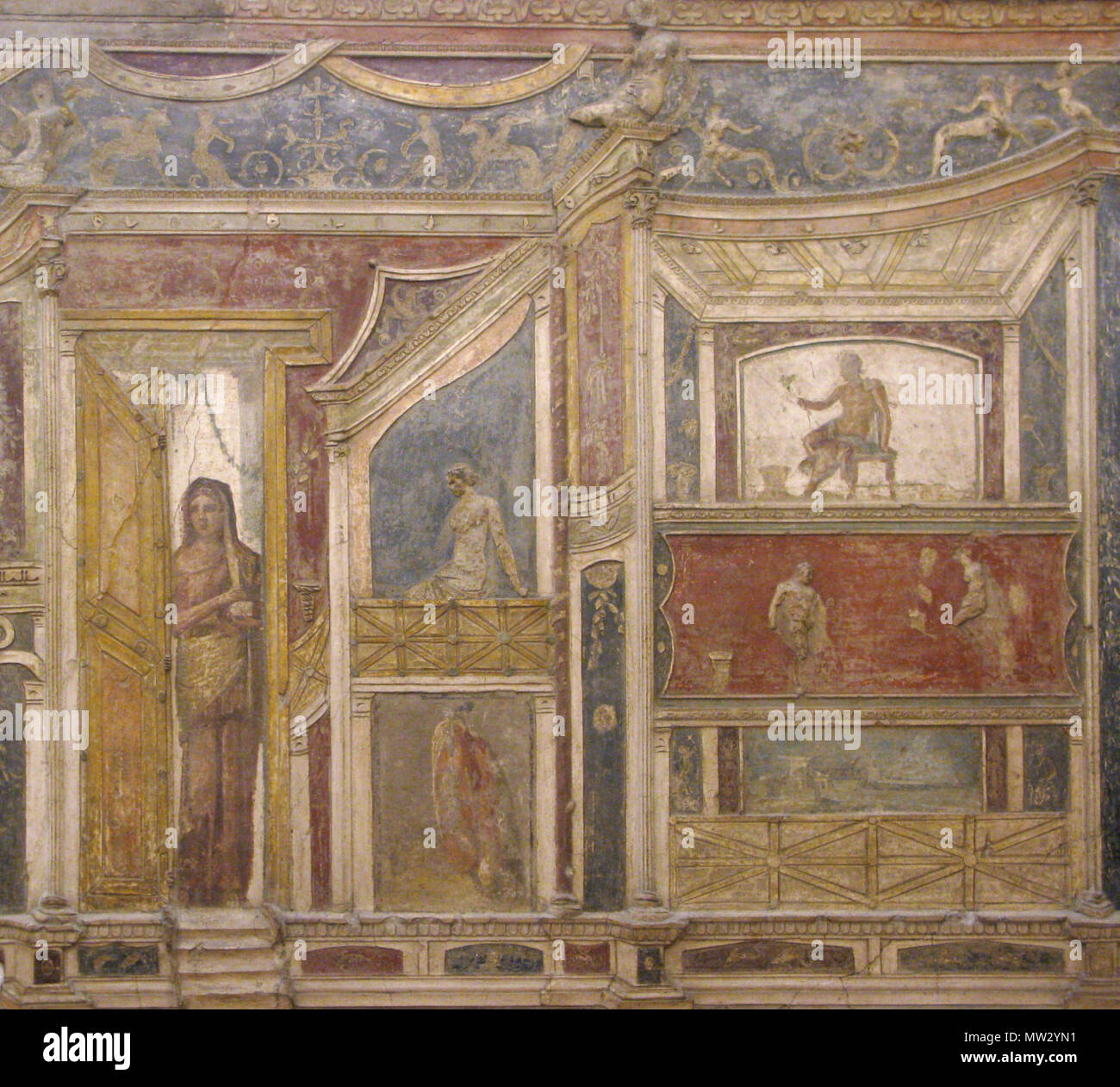 . Italiano: stucco policromo, Museo archeologico nazionale di Napoli (inv. nr. 9595). Da Pompei, Casa di Meleagro. Il 19 luglio 2009. Olivierw 578 stucco policromo Foto Stock