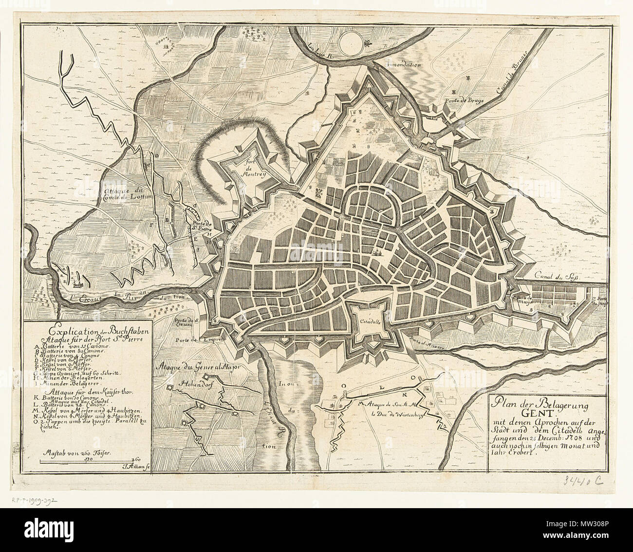 . Inglese: Mappa di Gand da Johannes Ammann, high res . Il 18 agosto 2009. Johannes Ammann 393 Mappa di Gand da Johannes Ammann, ad elevata risoluzione Foto Stock